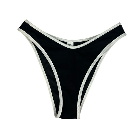 Fabletics Coastline Swim Black Bikini Bottoms White Trim Cheeky Fit Size Large - Picture 2 of 4